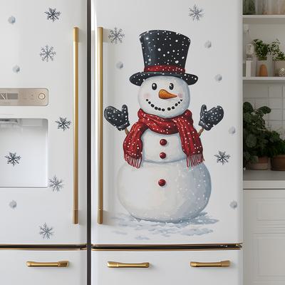 Fun-e148 Top Hat Christmas Snowman Snowflake Kitchen Refrigerator Home Background Landscaping Wall Stickers Self-adhesive