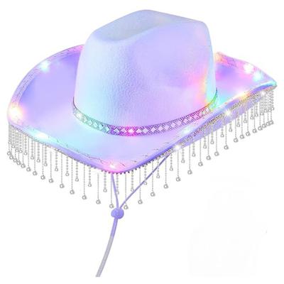 Cowboy Hats Glowing Panama Hat for Disco House Cocktails Parties Vacation Sparkly Strass Glowing for Comedian Actor