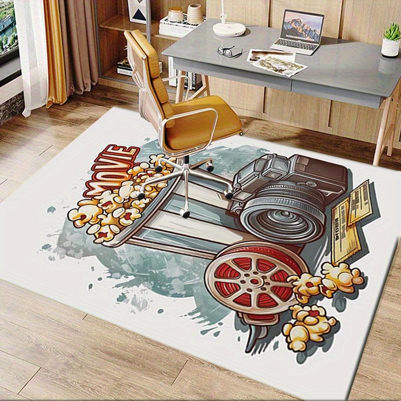 Office Carpet: Movie Night Essentials Popcorn Bucket, Camera, Film Reel, and Tickets for Your Home C