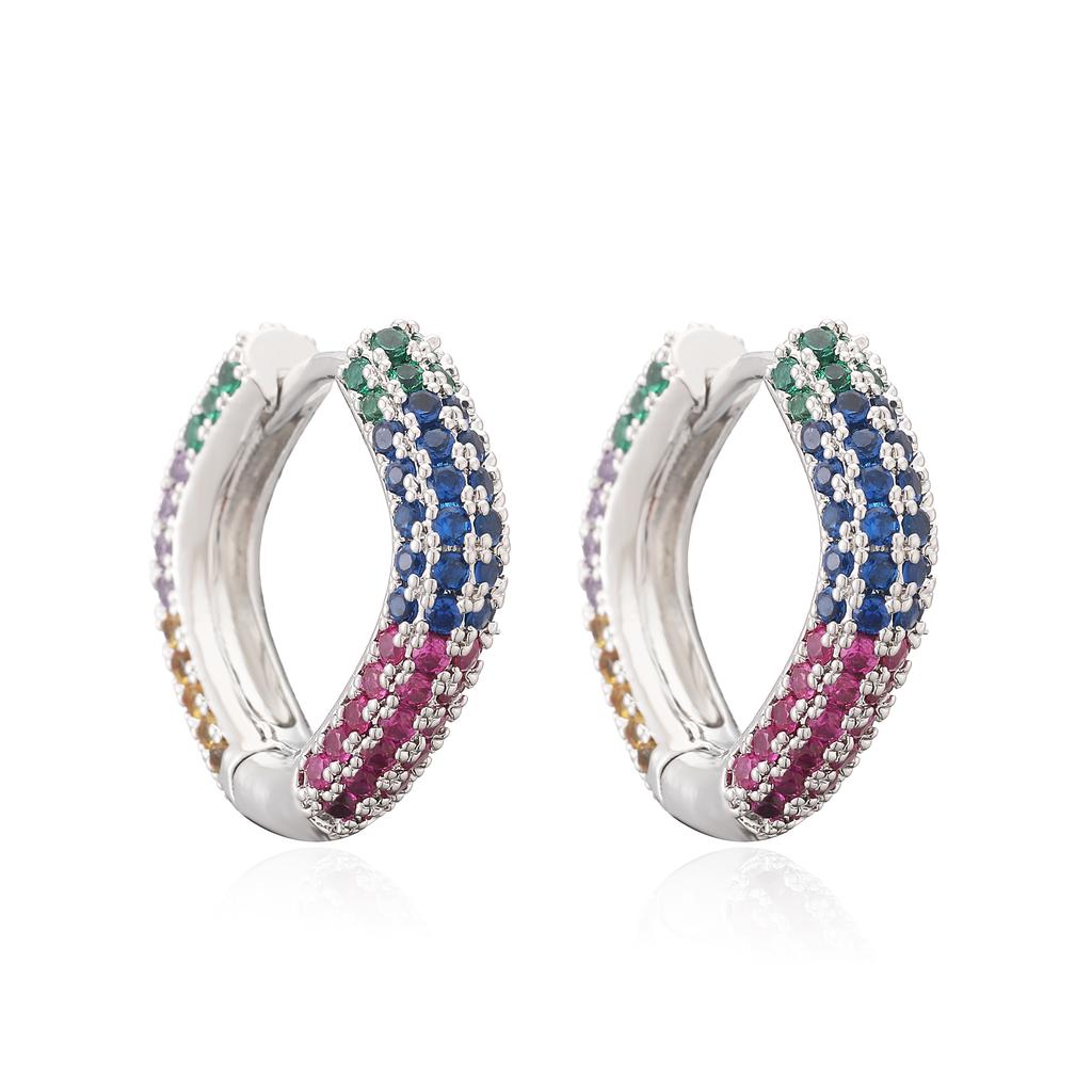 HECHENG,Brass Metal Multi-Color Zircon Square Hoop Earrings Exquisite Luxury Minimalist Korean Style Women's Zircon (1 Pair)