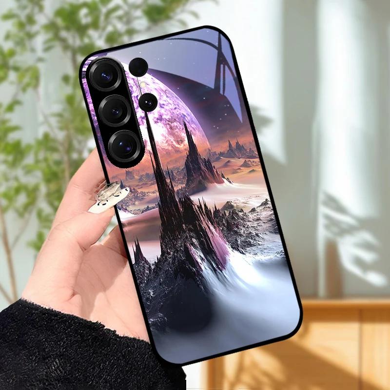 For Samsung S23 S24 Ultra Fashion Case S24 Plus / S23+ S24+ Hard PC Tempered Glass Phone Cover For Galaxy S23 FE Glass Protector