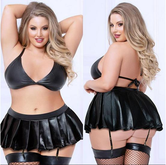 European & American Plus Size Patent Leather Erotic Lingerie Set - Passionate Temptation