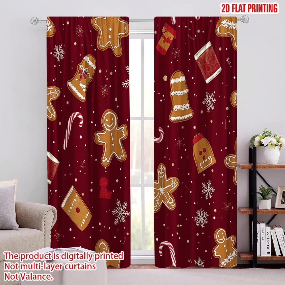 

2pcs,2D plane printing Curtains Christmas Cookies Snowflakes Candy (4) Polyester (without rod) Decorations For Home for Room, 52.50 × 116.00 cm 2 pcs