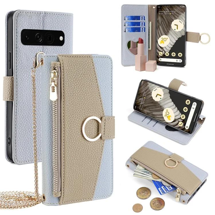 

Для Google Pixel 7 Pro 5G Crossbody Wallet Case PU Leather Mirror Phone Cover