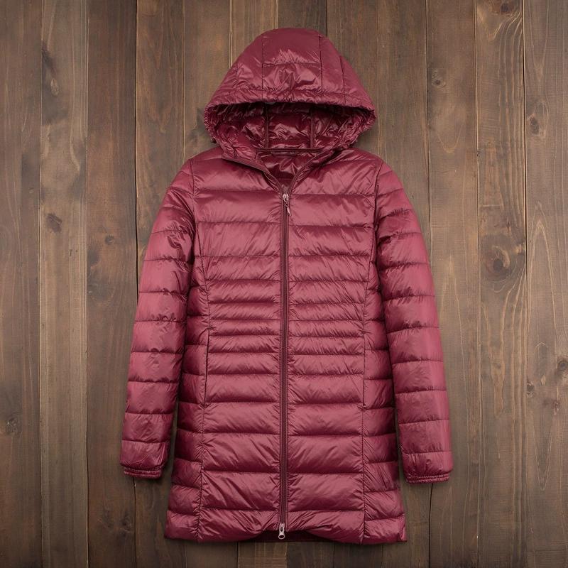Ladies Long Warm Down Coat with Portable Storage Bag Women Light Down Jacket Women's Overcoats Hip-Length High Street