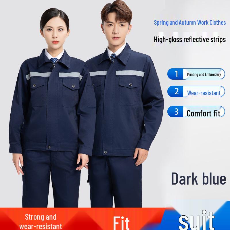 Reflective Polyester Cotton Workwear Set - Durable, Dirt-Resistant Clothes for Spring and Autumn Construction and Workshop Use