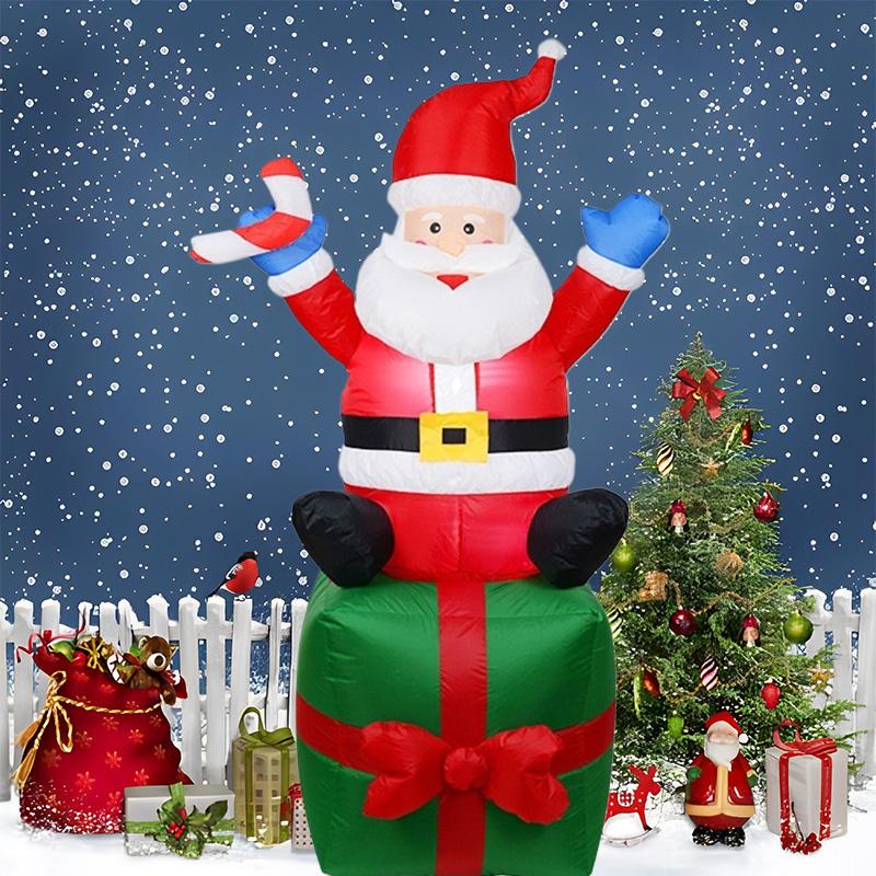 Inflatable Toy Sitting On Box Santa Christmas Inflatable Model Luminous Inflatable Model Christmas Atmosphere Decoration Model