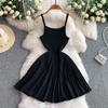 Small man pure desire backless suspender dress women's summer new striped knitted waist thin a word short skirt