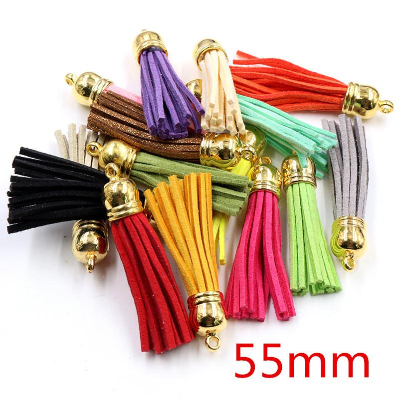 10pcs 38mm 55mm length Suede Tassel For Keychain Cellphone Straps Jewelry Charms, Leather Tassels With Silver Plated Gold Caps