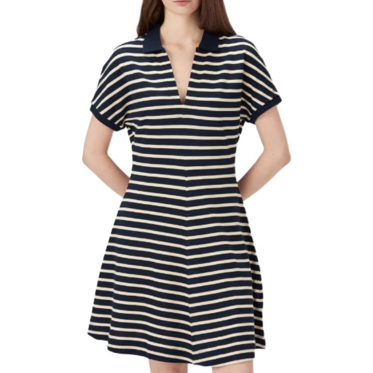 Tommy Hilfiger Comfortable Striped V-Neck Short Sleeve Dress Women dresses Black WW47105-0A4