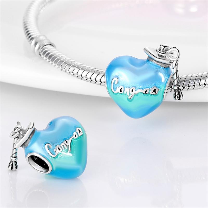 Gradient Color Heart Charm Bead Charms copper Plated Authentic Bead Charms Compatible With Authentic Bracelets Bead Charms Jewellery Gifts Ideal For W