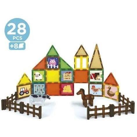 Magnetics Ecoferme - Jeu de construction - EDUCA - 28 pieces magnétiques, 2 animaux, 8 cartes - Des 3 ans