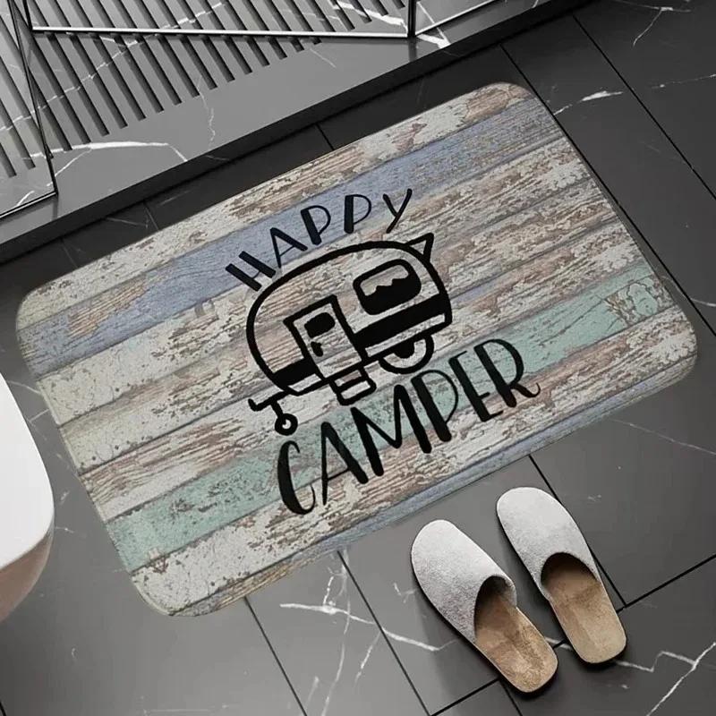 Happy Campers Welcome Mat Floor Decoration Carpet Non-slip Easy To Clean Area Rug Living Room Home Office Washable Doormats