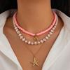 Ingemark 3Pcs Creative Heart Imitation Pearl Polymer Clay Chain Necklace Boho Metal Conch Starfish Pendant Choker Y2K Jewelry