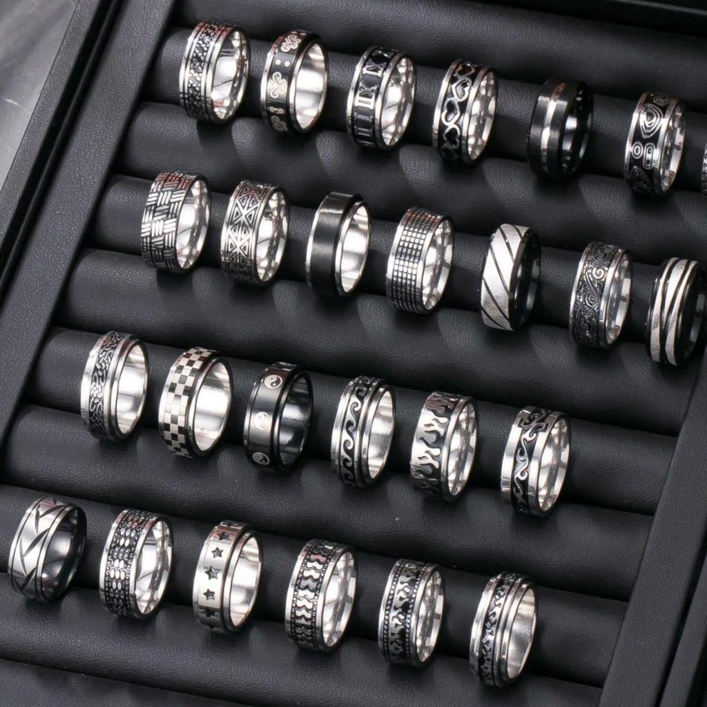 Men's Stainless Steel Gothic Ring Set - 5/10/20pcs Stackable Vintage Style (Random Designs)