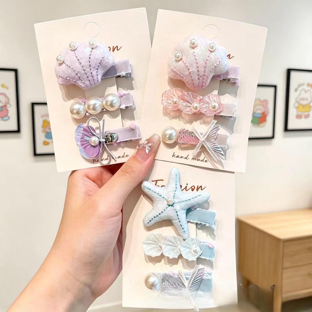 Ocean Series Kids' Hair Clips: Starfish & Shell Hairpins for Flyaway Bangs