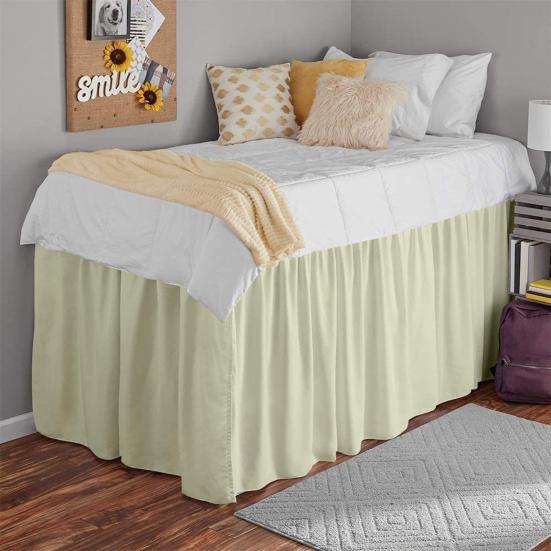 Ruffled Bed Skirt Solid Color Wear Resistant Washable Non-Fading Extra Long College