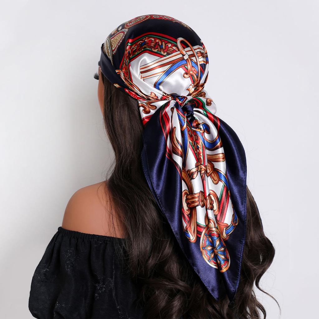 Hair Scarf Women Luxury  Square Silk Foulard Satin Bandana Summer Soft Neckerchief Hijab Head Scarves For Ladies