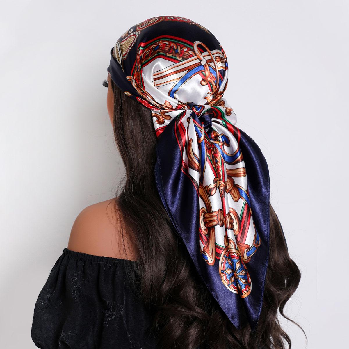 Haarsjaal Dames Luxe Vierkante Zijden Foulard Satijnen Bandana Zomer Zachte Nekdoek Hijab Hoofddoeken Voor Dames gray