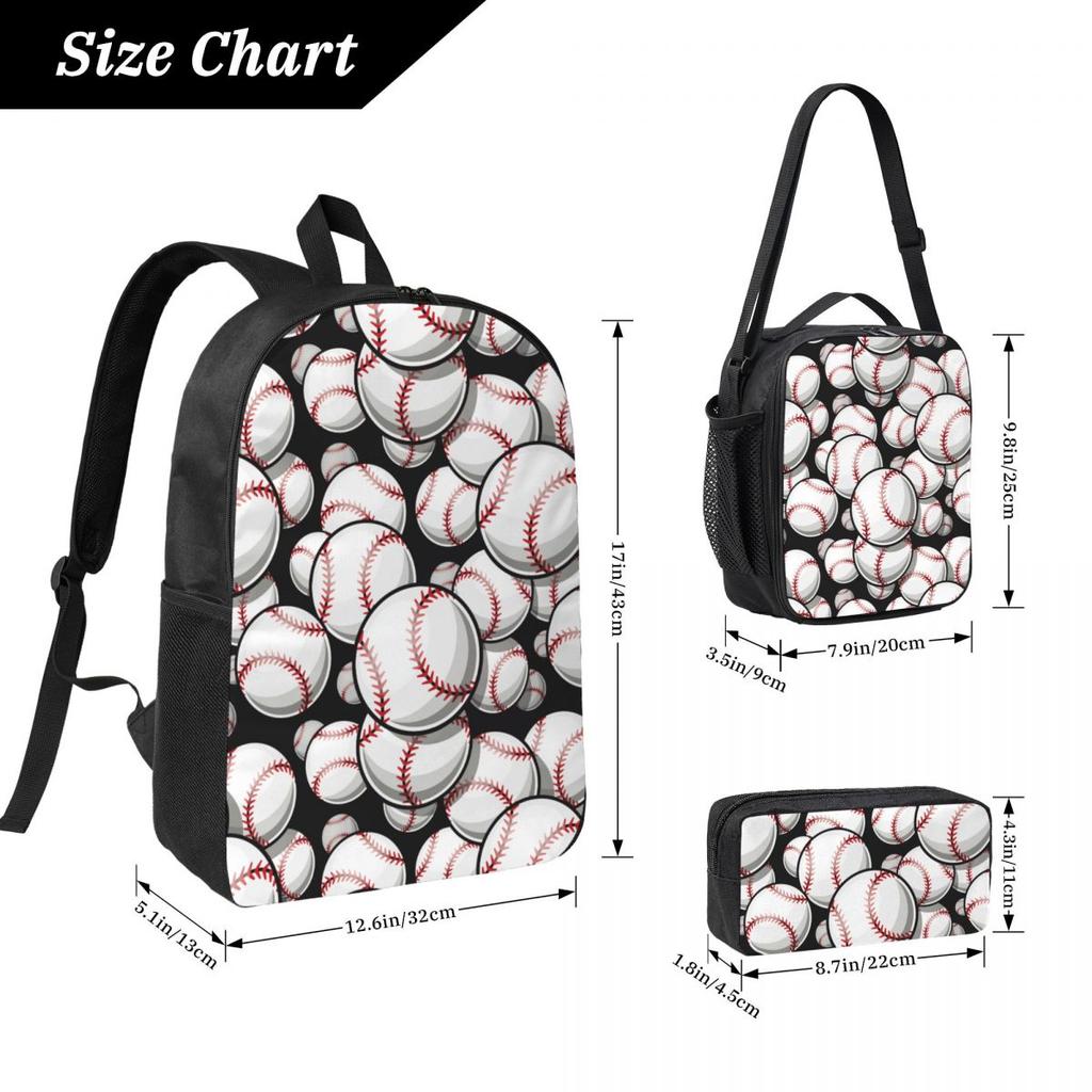 3Pcs Sport Baseball Balls Backpack Set for Kids Pen Bags Bookbag Sets with Lunch Box For School Students Knapsack