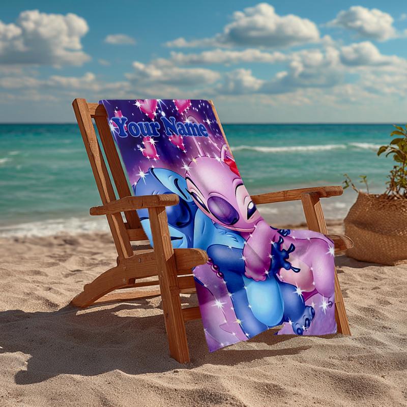 Custom Name Ultra-Soft Beach Towel with Stitch Theme,Ideal for Pool - Camping, Diving - Perfect Travel Essential, Vibrant Beach Towel.