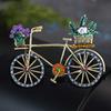 Vintage Creative Rhinestone Bicycle Brooches for Women 2-color Beautiful Taking Flower Bouquet Bike Brooch Pins Jewelry Gift