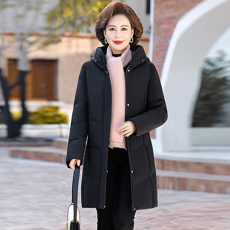 2025 Women's Hooded Mid-Length Winter Down Jacket for Middle-aged and Elderly Mothers