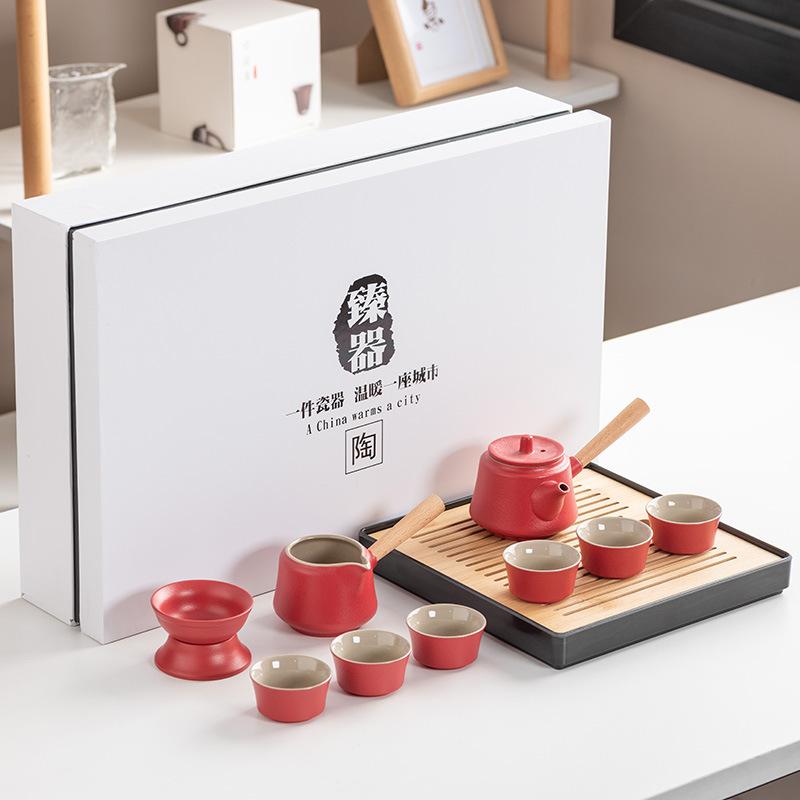 Black Pottery Kung Fu Tea Set Cover Bowl Teapot Tea Cup Tea Set Accessories Complete Tea Tray Business Gifts High-end Gift Box