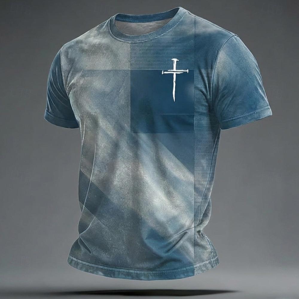 Cross Men's Modern Graphic Red Black Gradient T Shirt All Over Print Crew Neck Short Sleeve Christian Faith Gift for Him Designer Clothing Apparel