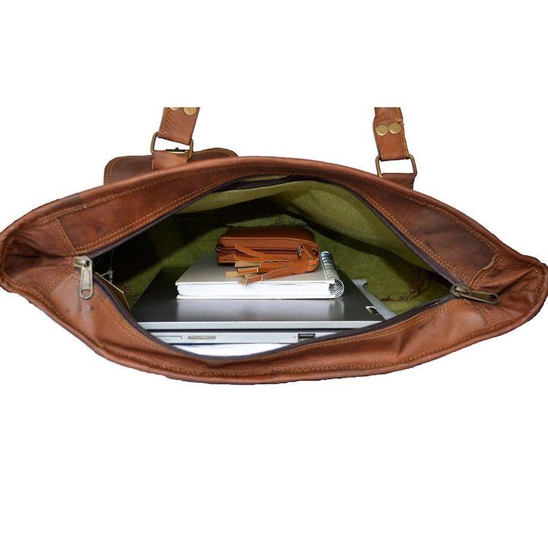 Handmade Leather Tote Bag: Travel Carry-On Shoulder Bag