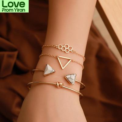 4pcs /Set Geometric Bangle And Cuff Bracelets For Women Girls Gift Golden Color Stainless Steel Jewelry Fashion