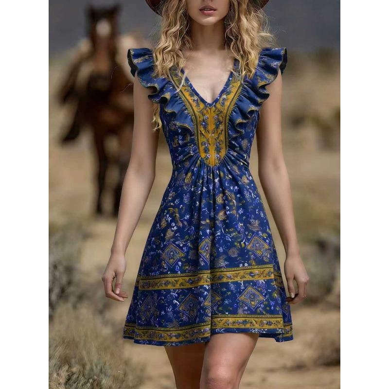 QICED Fashion Summer Spring V-Neck Sleeveless Casual Dresses