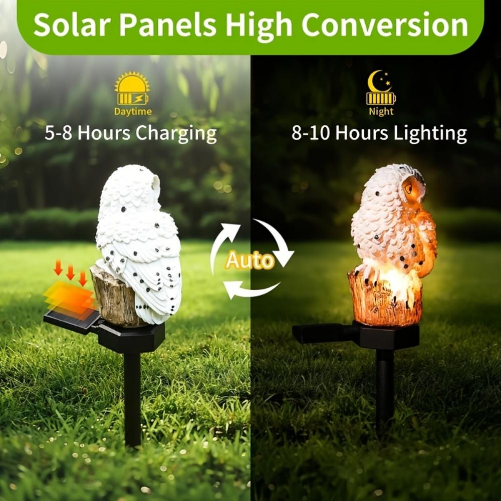 Pack of 2, solar owl resin lawn light, parrot resin light, garden fun decoration light, suitable for garden, flower bed, courtyard, lawn