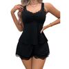 Women's Black Lace Pajama Set - V-Neck Camisole & Shorts Loungewear