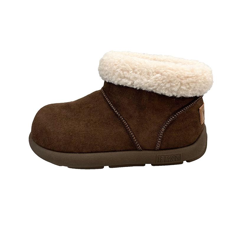 Versatile snow boots women's platform big head short boots 2025 new velvet cotton shoes frosted leather bread shoes