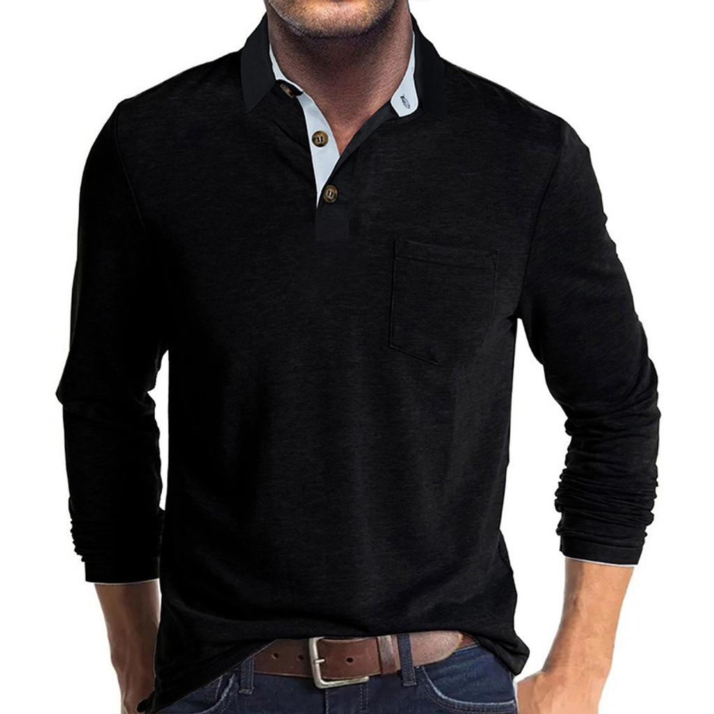 Men's Solid Color Button Lapel Long Sleeve Top Men's Casual Fashion Long Sleeve Top