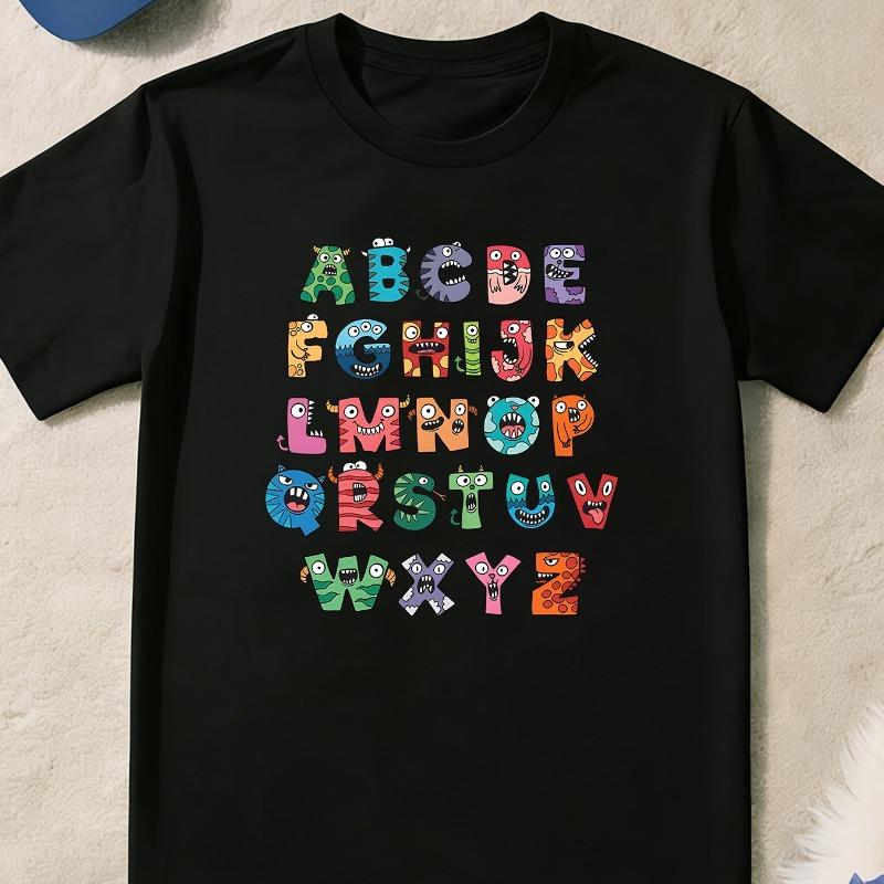 Kids Alphabet Monster Cartoon Print Crewneck Summer Casual Sports T-Shirt