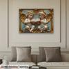 Angel Statue Tapestry, Twin Cherubs with Golden Wings Reading Book, Relief Style Wall Hanging for Living Room Bedroom Decor