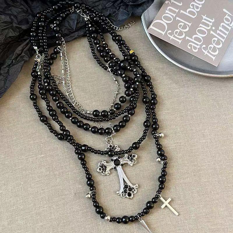 Luxury Vintage Chain Imitation Pearl Chain Necklace For Women Punk Cross Pendant Choker
