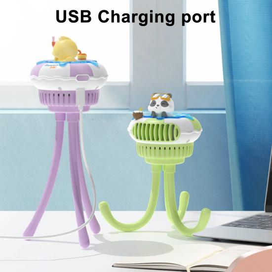 Stroller Fan Built-in Large Battery USB Fast Charging 5 Wind Speeds Cartoon Animal Swim Ring Design Portable Cooling Fan