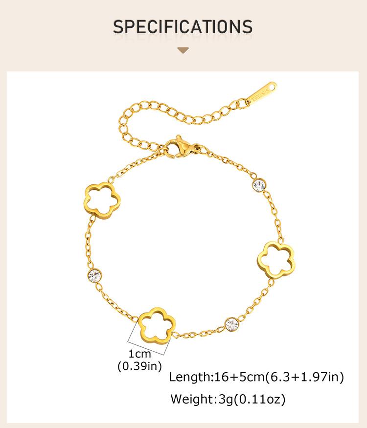 Clover Bracelet for Women, Lucky Five Leaf Charms Stainless Steel Adjustable Hand Chain Bracelet, New Fashion Accessories