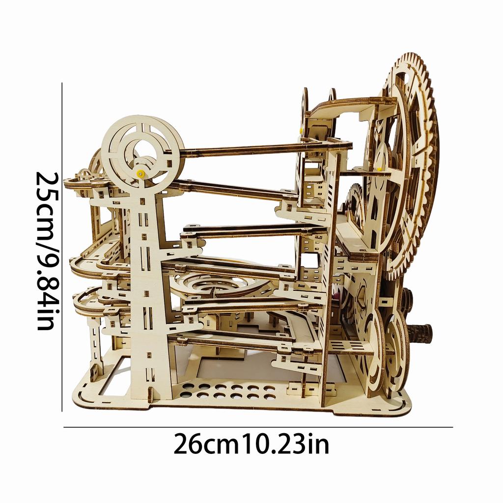3D DIY Wooden Mechanical Slide Marble Run Kit, Christmas Birthday Halloween Gift