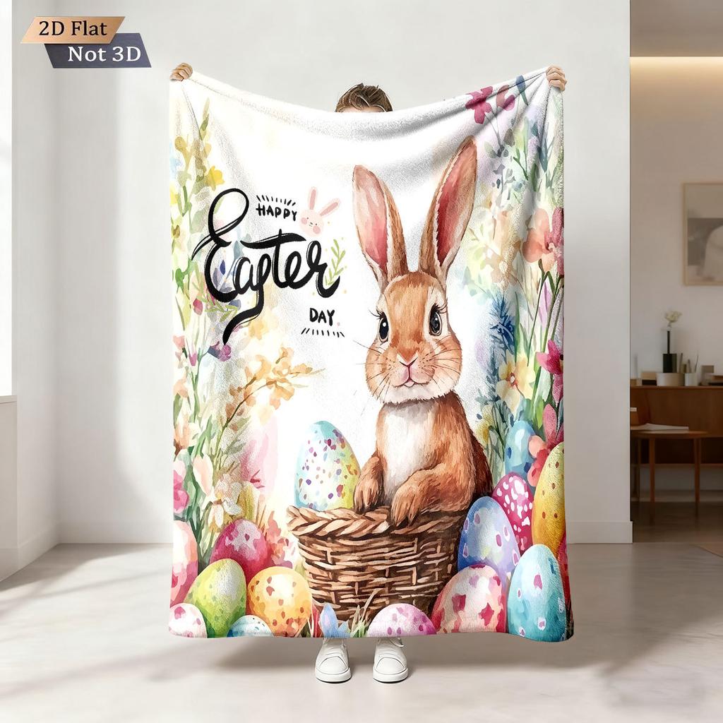 Easter Bunny Printed Cozy Fluffy Flannel Blanket for Home Living Sofa Chair Room Bedroom Decor for Family Birthday Gift