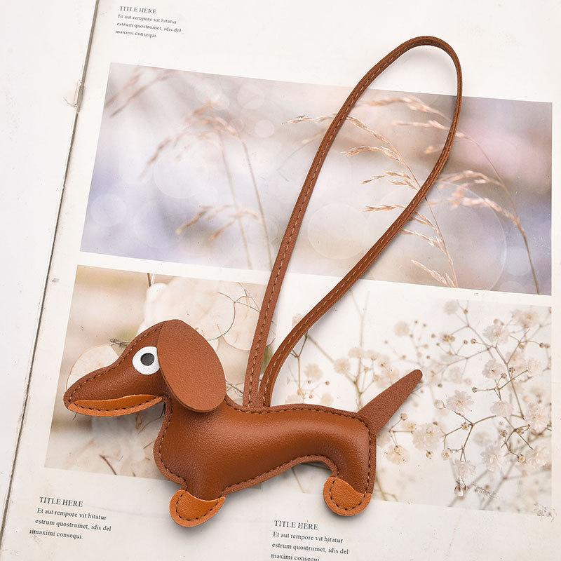 Dog Keychain Pendant Pu Leather Cartoon Pet Bag Charm For Keys And Phones