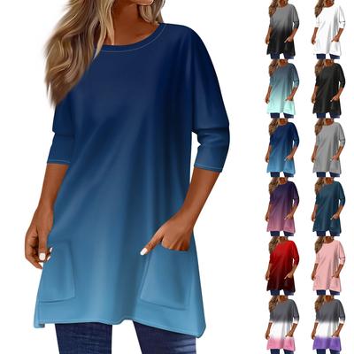 3/4 Sleeve Tops For Women T-Shirt Casual Print Tops T Shirt Round Neck Pullover  Blouse