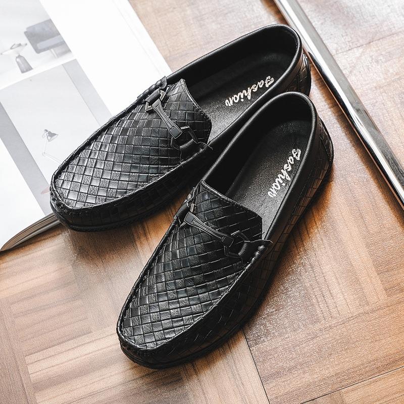 Doudou Shoes Men's Woven Pattern Men's Casual Leather Shoes New High-end Lazy