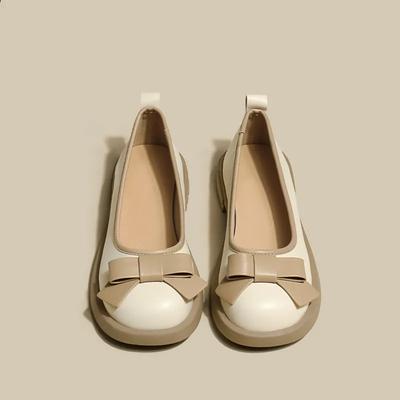 Chaussures Rétro Femmes Mocassins Français Semelle Épaisse Nœud Papillon Peu Profond Mary Jane Chaussures Simples Petites Chaussures en Cuir Fille