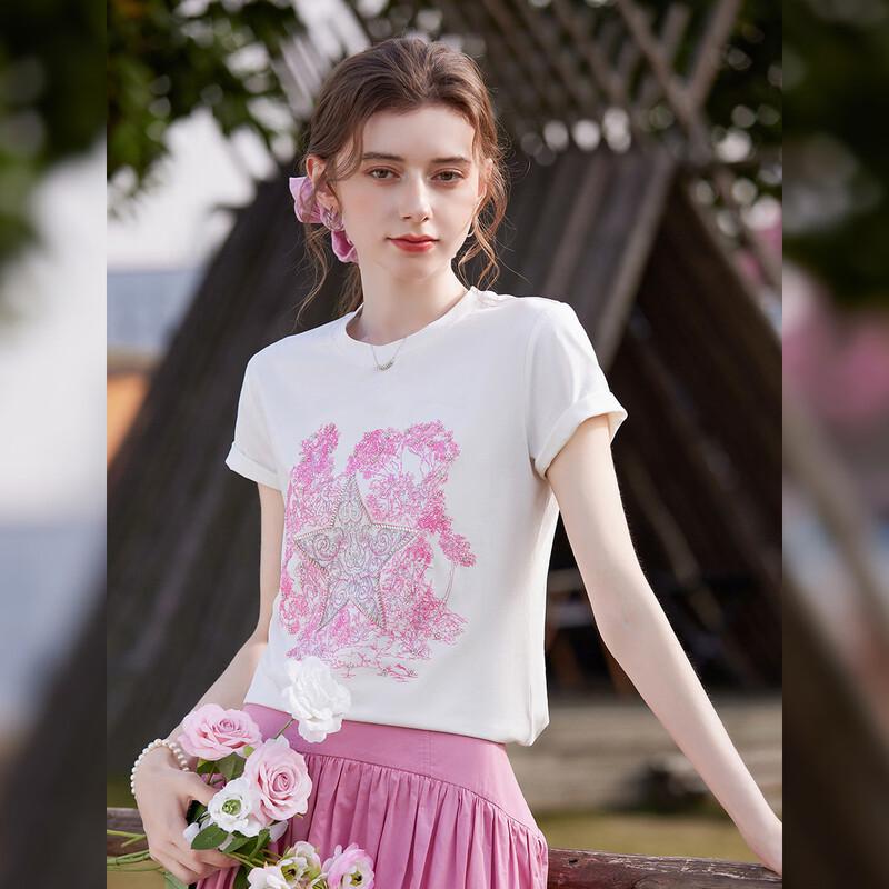 

Bailuyu Micro-Elastic Round Neck Embroidered T-Shirt XL