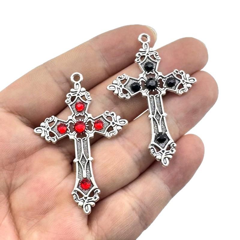 European Gothic Ruby Cross Pendant Necklace & Earrings Set