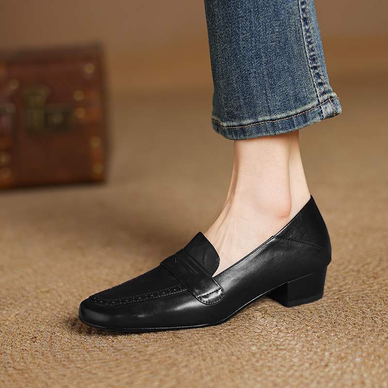 Krazing Pot Мода из коровьей кожи Весна Осень Средний каблук Слипоны Оксфорды Женские Туфли с круглым носком Повседневные Офисные Женские туфли 34 чёрный 7293₽
